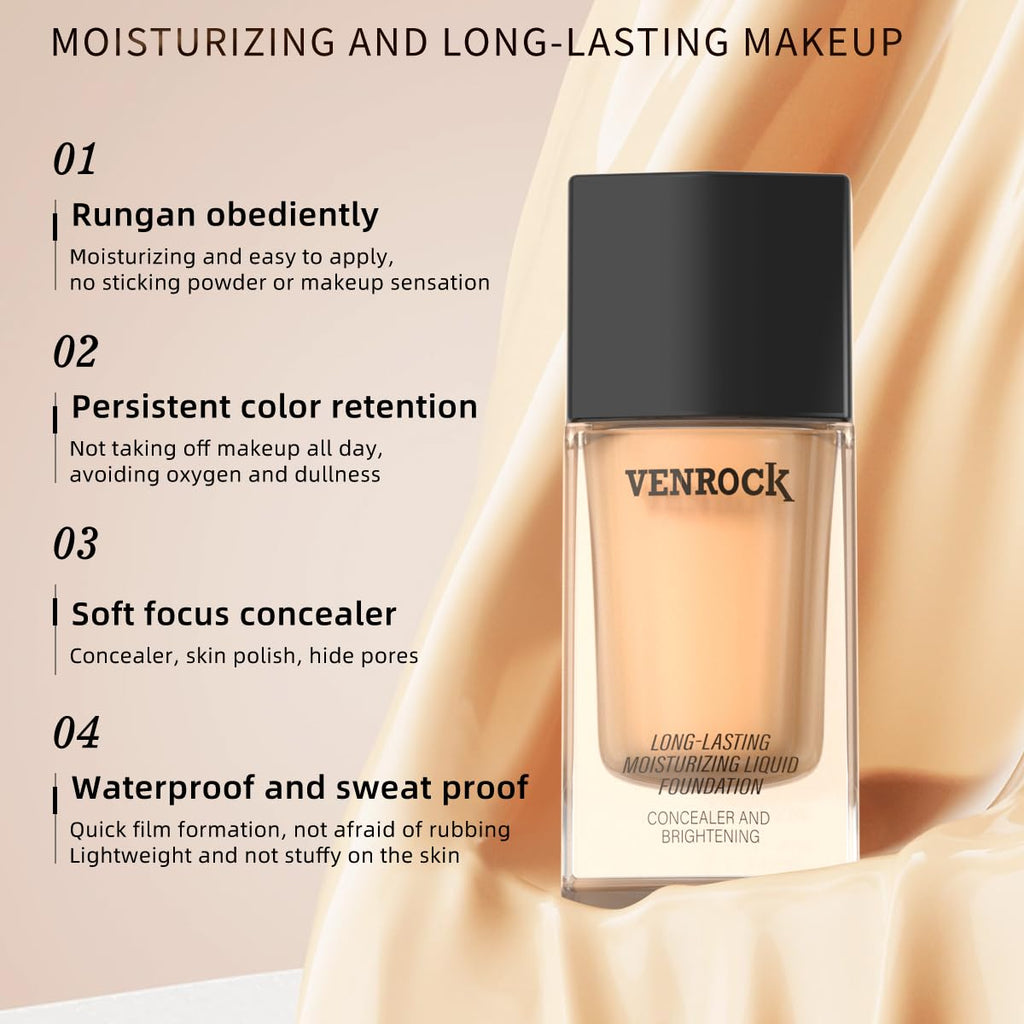 Venrock 24HR Long-Lasting Moisturizing Foundation – 02 Beige (30ml) | Waterproof & Buildable Coverage