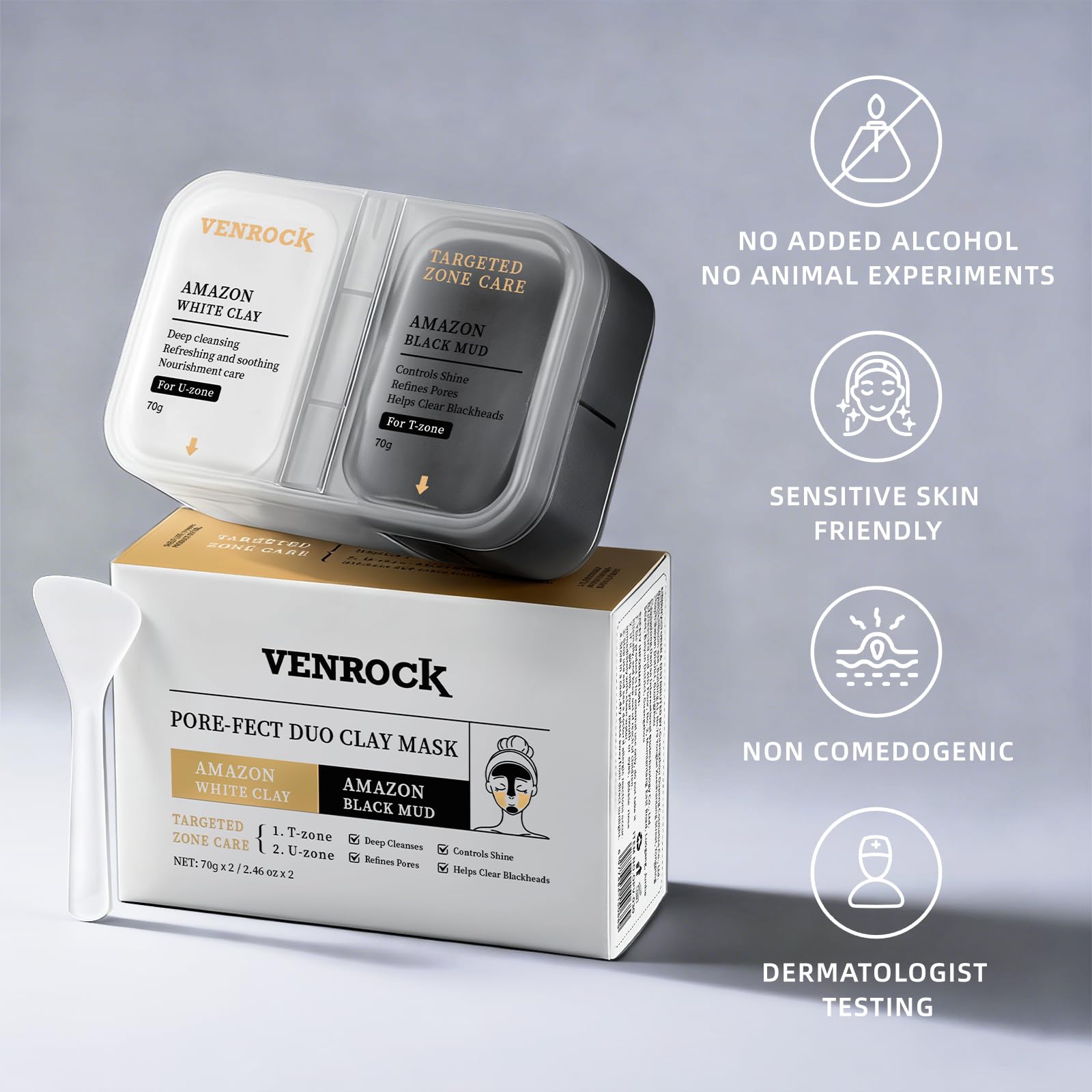 Venrock Dual Kaolin Clay Mask & Black Mask Clay - 2-in-1 Deep Pore Cleansing Facial (4.94 oz)