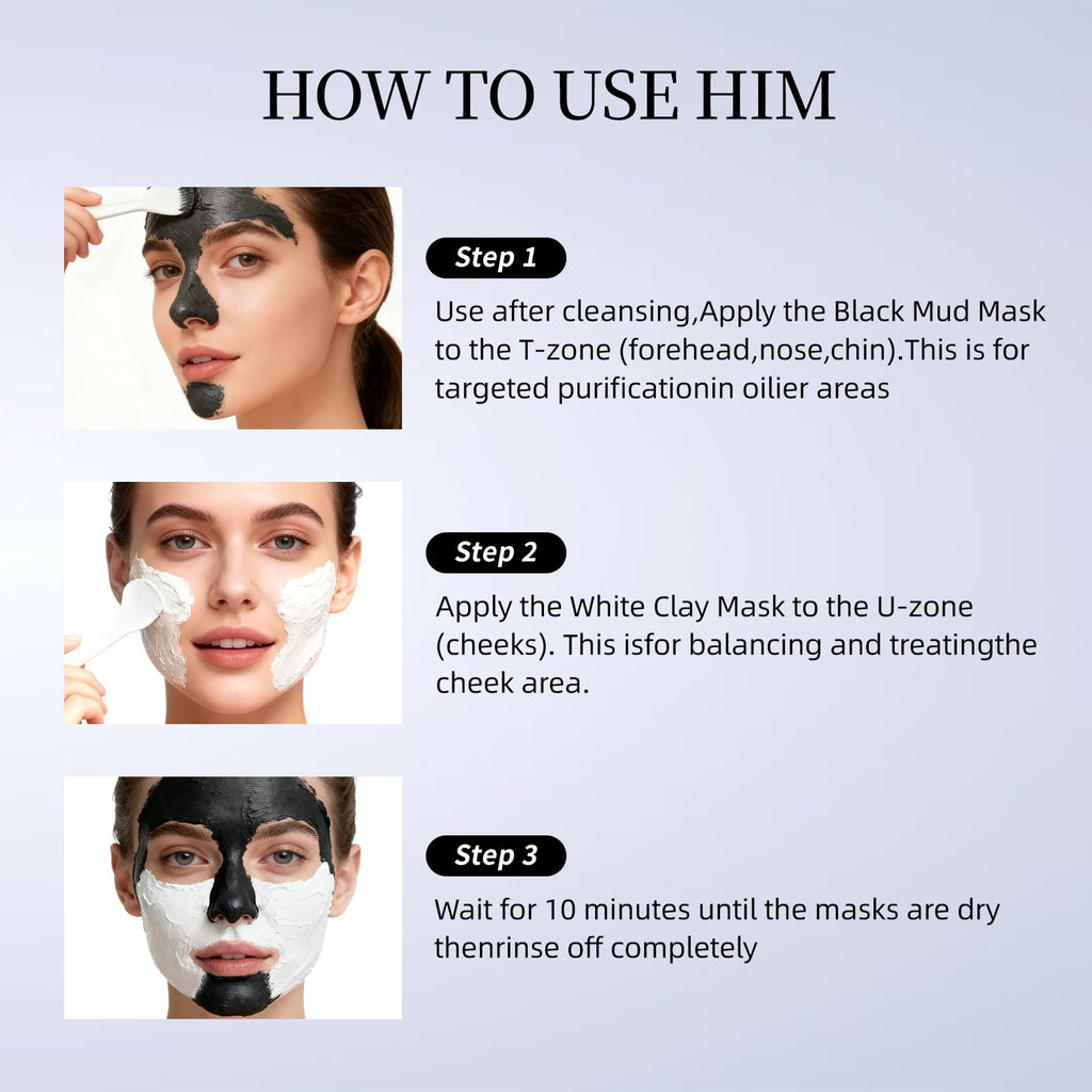 Venrock Dual Kaolin Clay Mask & Black Mask Clay - 2-in-1 Deep Pore Cleansing Facial (4.94 oz)