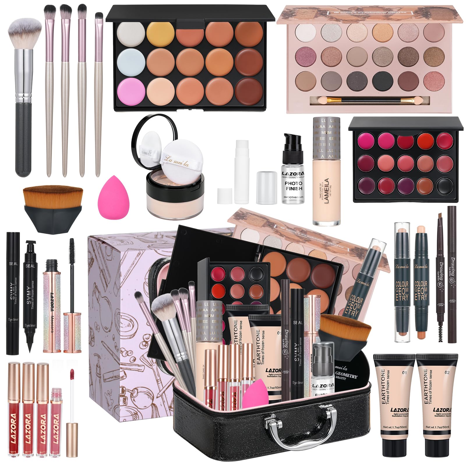 venshun All-In-One Makeup Kit for Women | Multi-Purpose Eyeshadow Palette, Concealer & Foundation | Portable Full Makeup Set