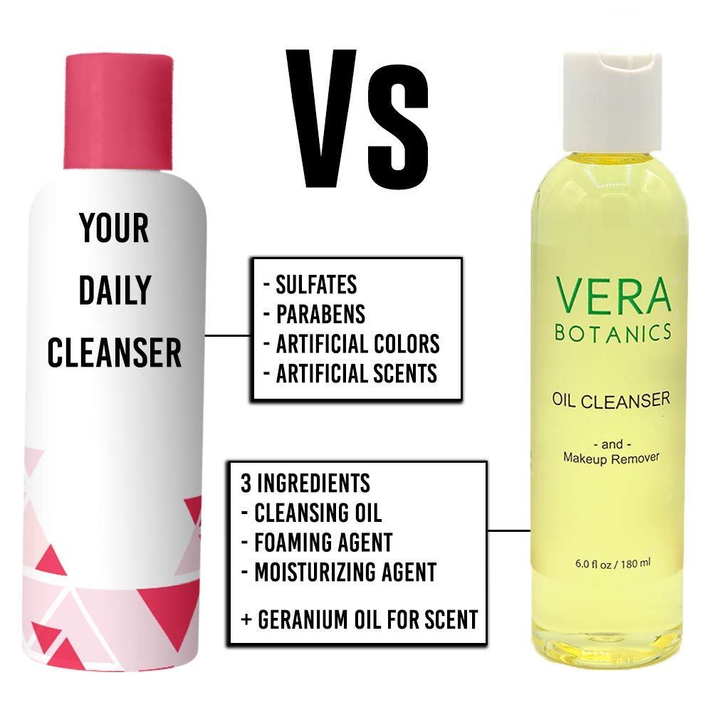 Vera Botanics Natural Cleansing Oil & Makeup Remover | 4-Ingredient Gentle Daily Cleanser