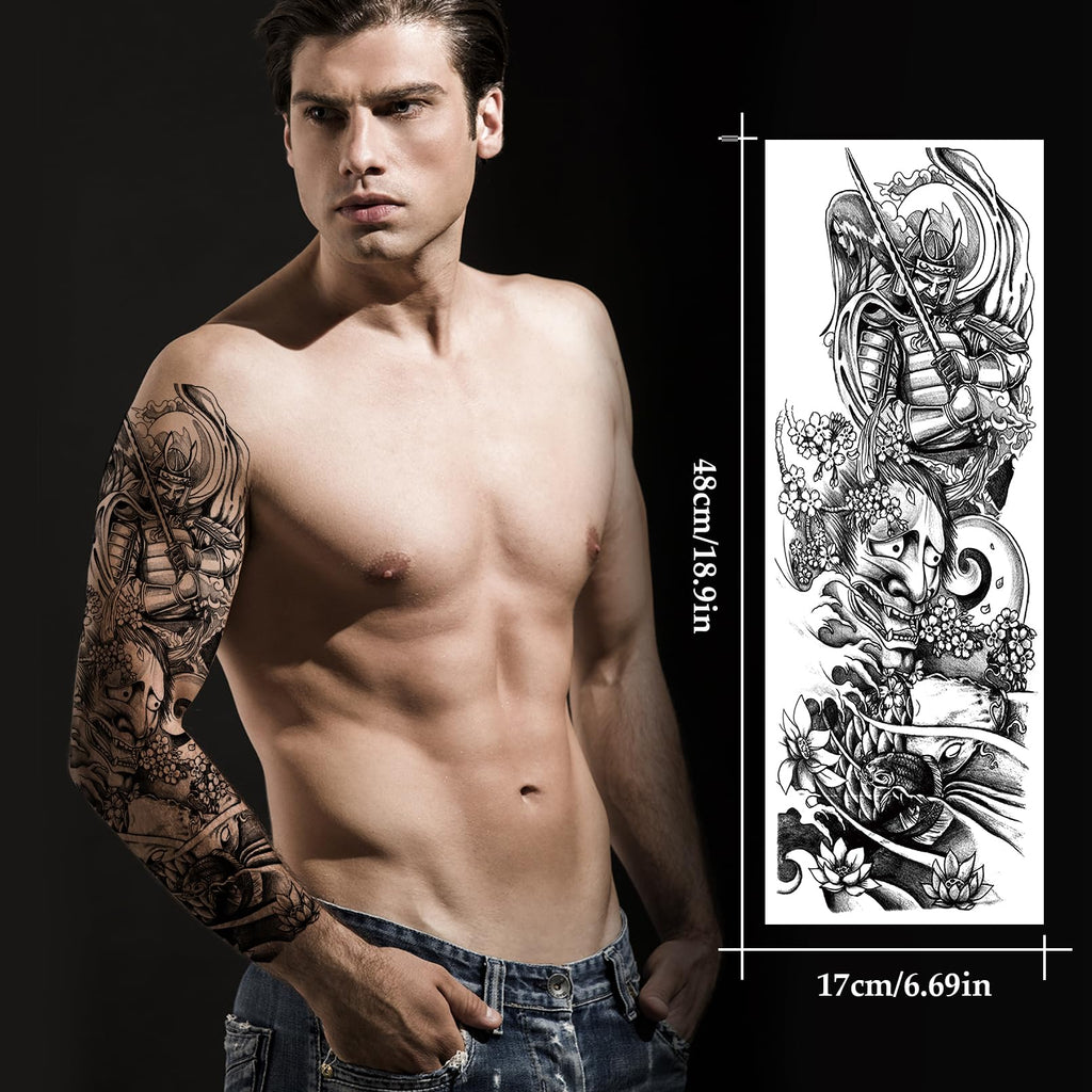 VERKSTAD 12 Sheets Large Full Arm Temporary Tattoos – Waterproof Realistic Flower, Dragon & Tiger