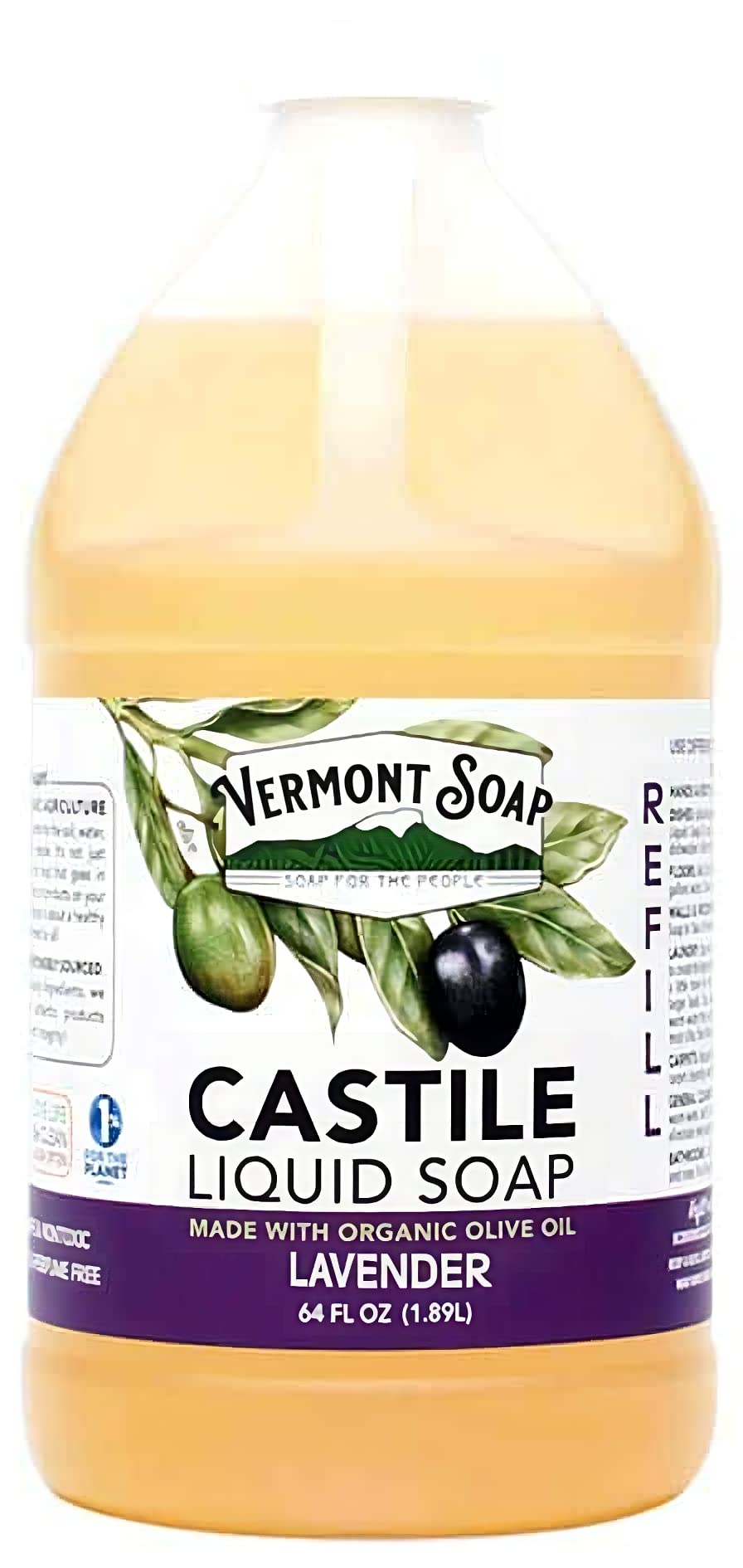 Vermont Soap Lavender Castile Soap – Gentle Organic Liquid Soap for Sensitive Skin & Hair | 64 oz