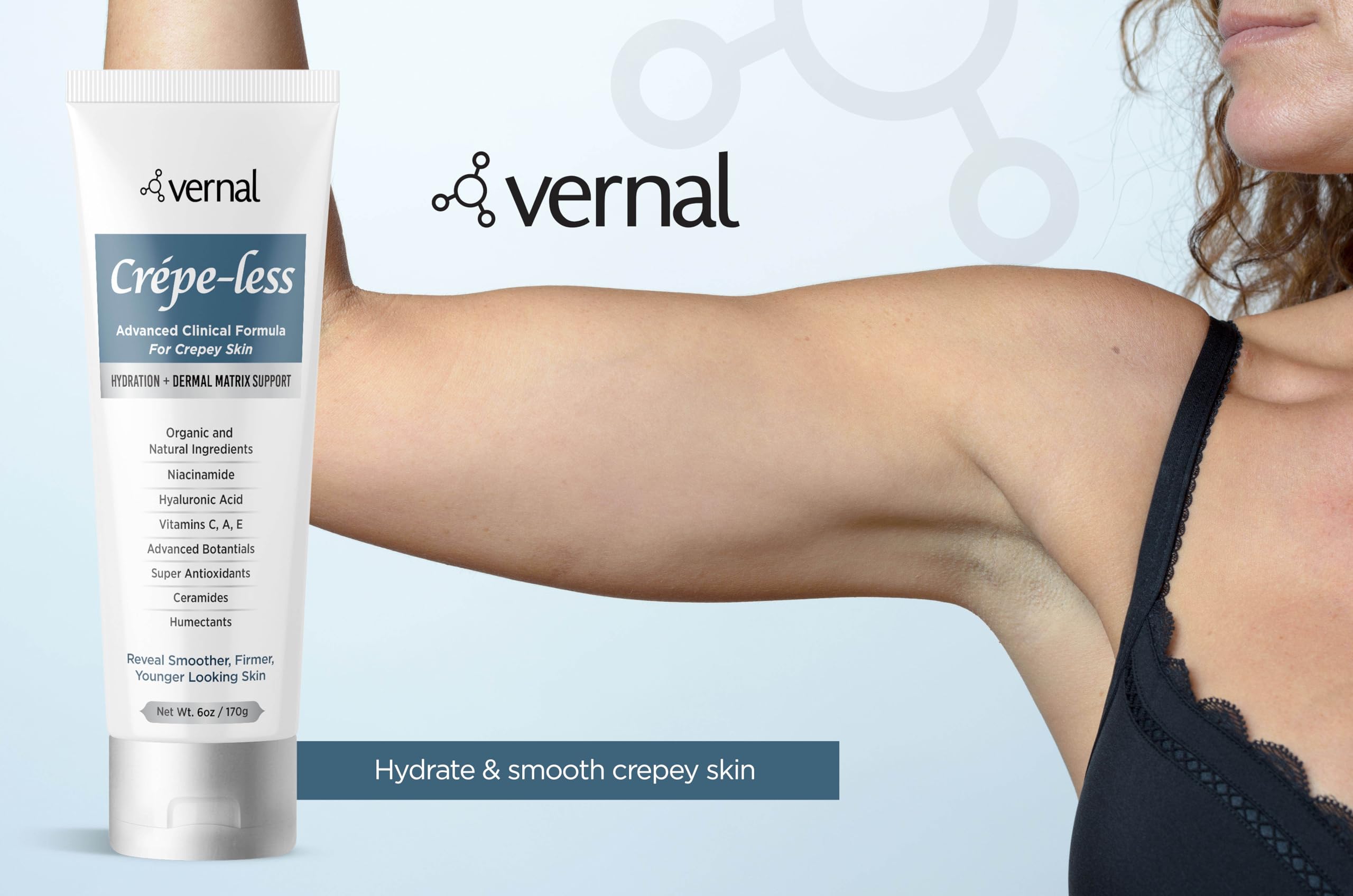 Vernal Crepe-less Skin Firming Cream – Crepey Arms, Neck & Hands | Organic Body Moisturizer, Made in USA (6 oz)
