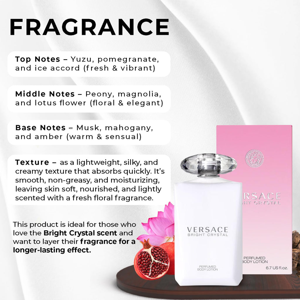 Versace Bright Crystal Perfumed Body Lotion for Women – 6.7 Ounces | Hydrating Scented Care