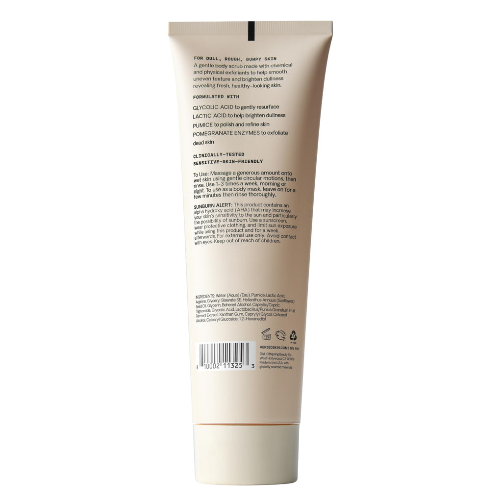 Versed Buff It Out AHA Exfoliating Body Scrub & Mask – Lactic & Glycolic Acids, Microfine Pumice, 8 oz