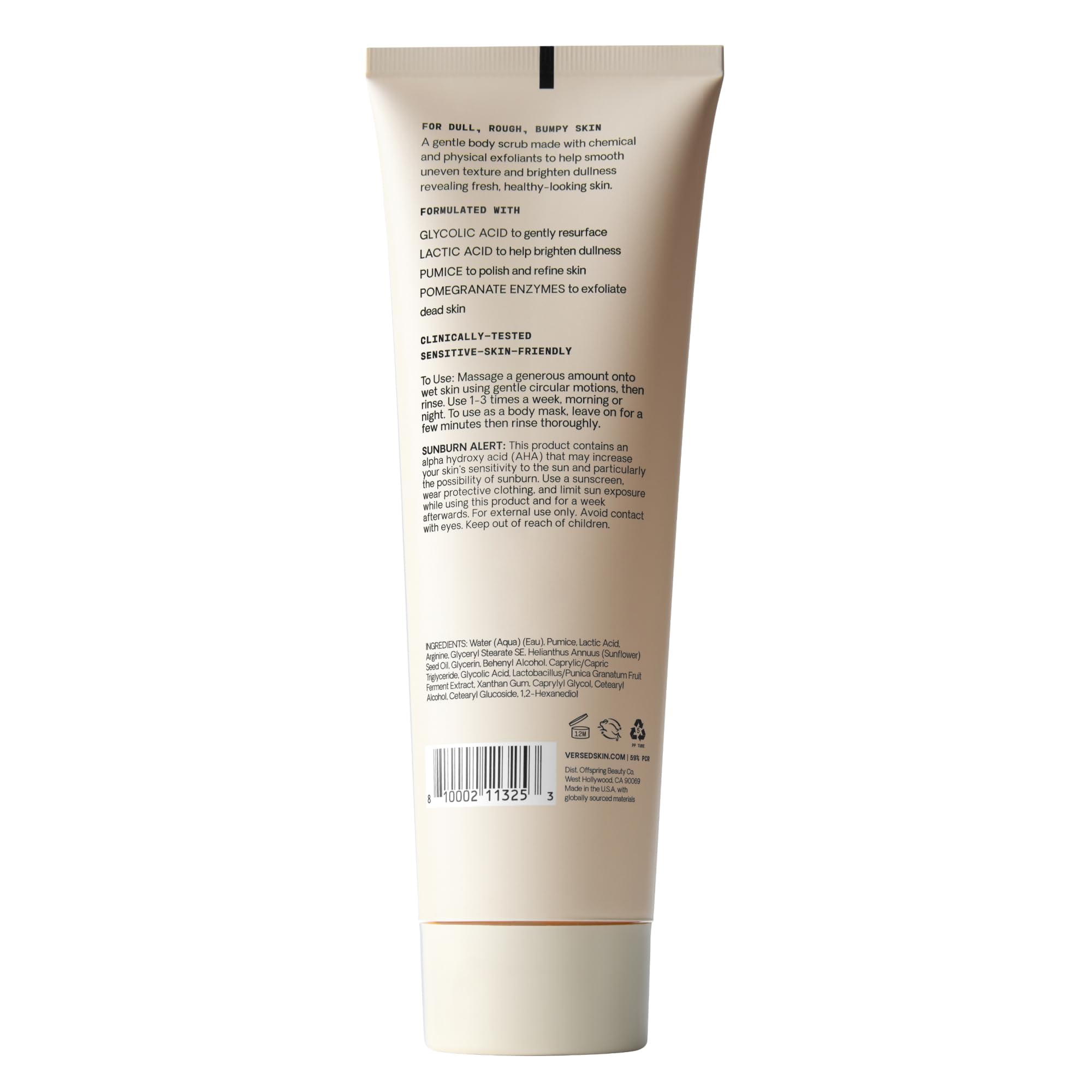 Versed Buff It Out AHA Exfoliating Body Scrub & Mask – Lactic & Glycolic Acids, Microfine Pumice, 8 oz