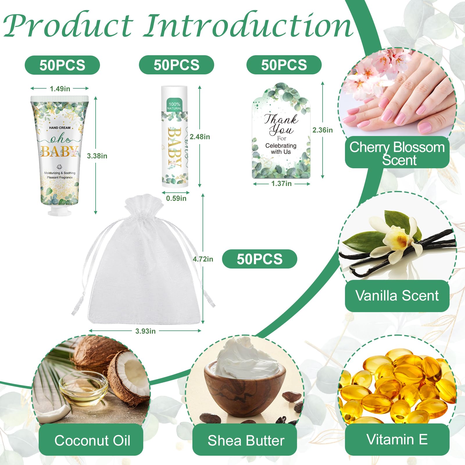 VESPRO 50 Pack Hand Cream & Lip Balm Gift Sets for Baby Showers and Bridal Showers