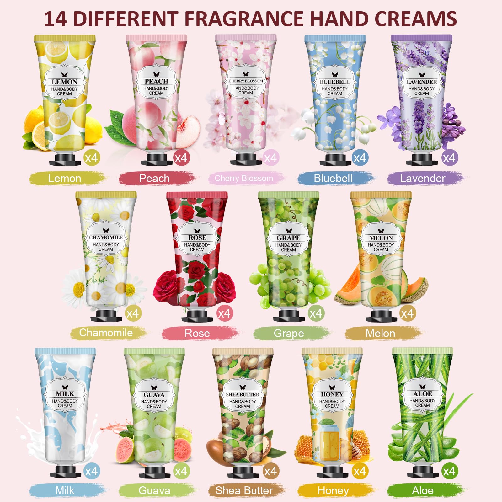 VESPRO 56 Pack Hand Cream Gift Set – 14 Scents, Travel-Size Hydration for Dry Hands, Gifts for Women