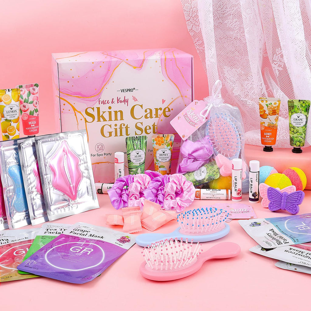 VESPRO 110PCS Spa Party Supplies for Teen Girls – Face Masks, Hand Cream, Lip Balm & More