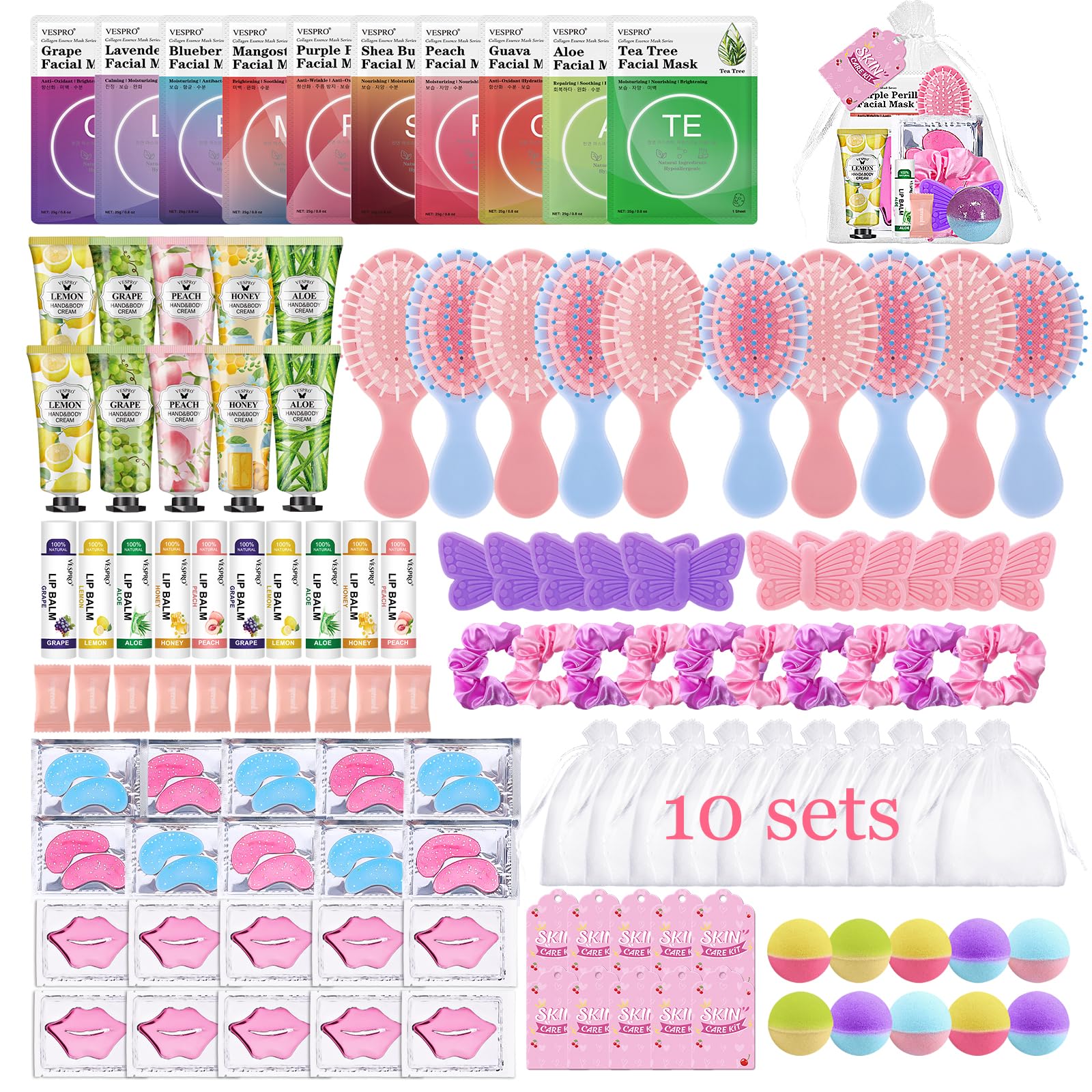 VESPRO 110PCS Spa Party Supplies for Teen Girls – Face Masks, Hand Cream, Lip Balm & More