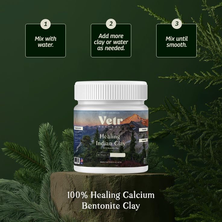 Vetr Naturals Healing Indian Clay – Organic Bentonite Clay 1 lb for Deep Pore Cleansing