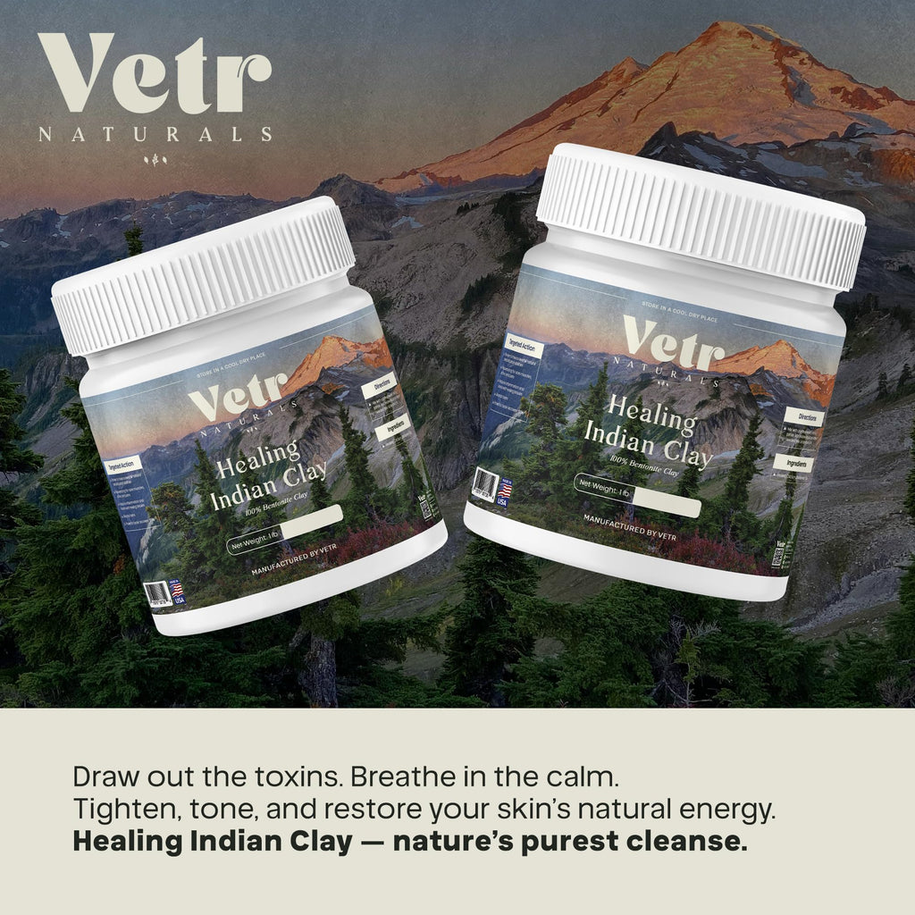 Vetr Naturals Healing Indian Clay – Organic Bentonite Clay 1 lb for Deep Pore Cleansing
