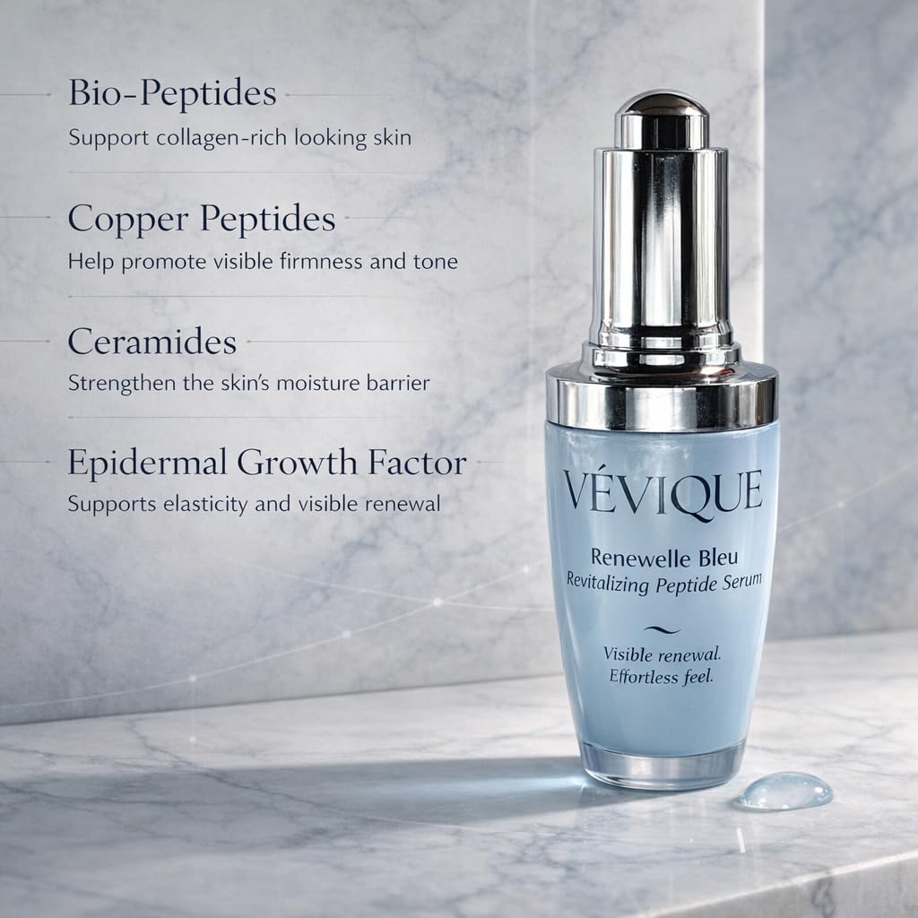 VÉVIQUE Renewelle Bleu Peptide Serum – Copper Tripeptide-1, EGF & Niacinamide, 1 oz