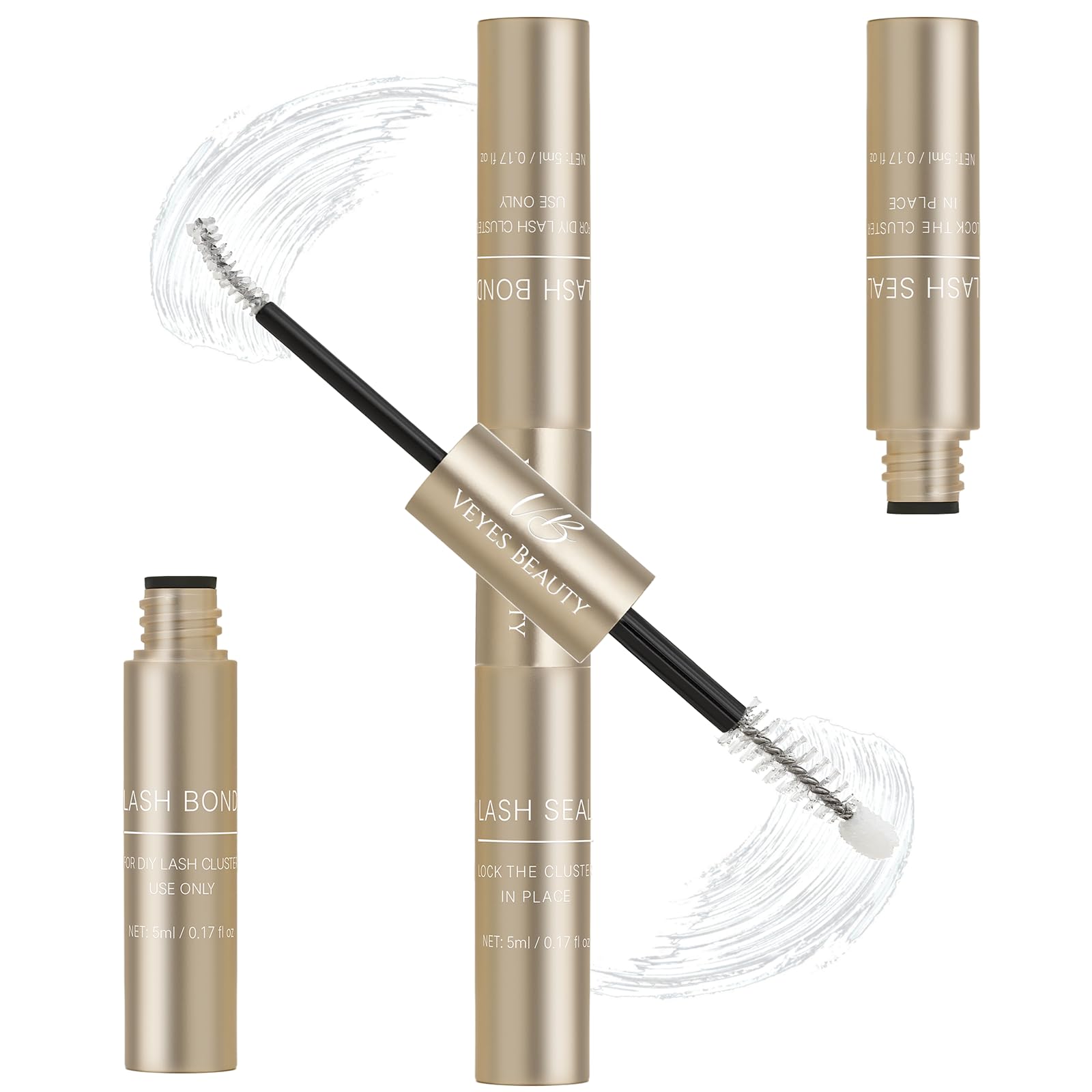 VEYESBEAUTY Lash Bond and Seal 2-in-1 Waterproof Glue for DIY Lash Extensions | 5ml + 5ml White Bond