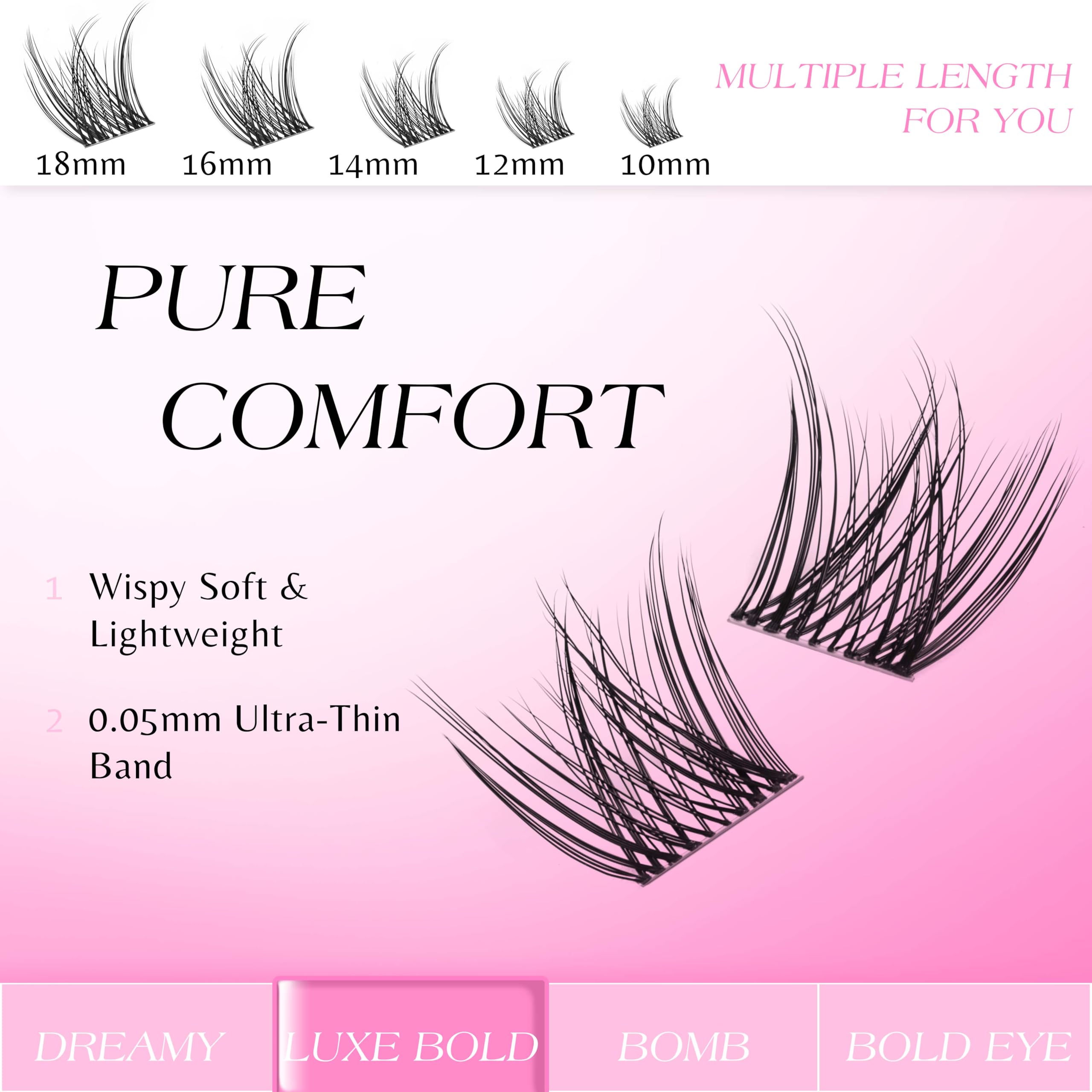 VEYESBEAUTY Lash Clusters – DIY False Eyelashes, Five-Second Series, LuxeBold 12mm Wispy