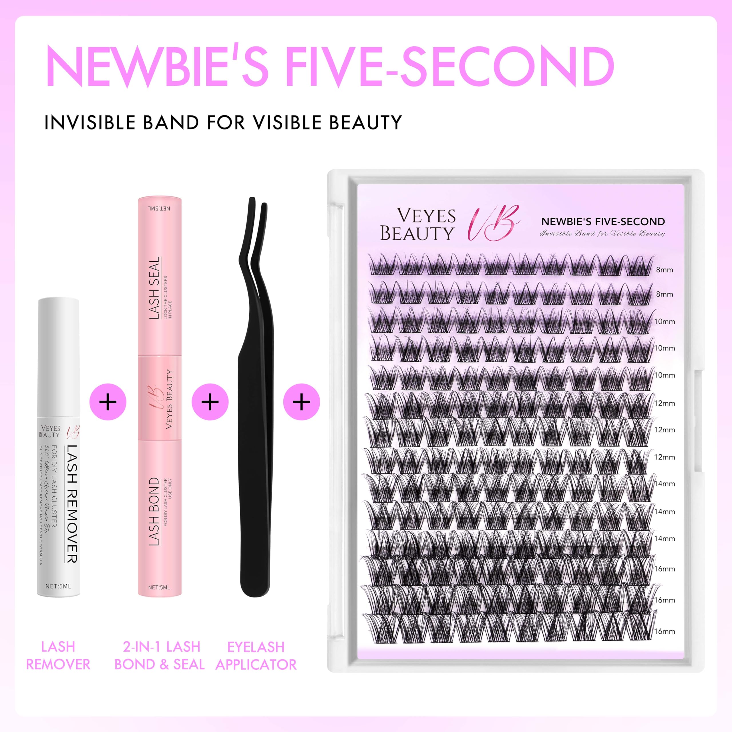 VEYESBEAUTY Lash Clusters Kit – DIY Eyelash Extensions, Five-Second Series, LuxeBold Kit