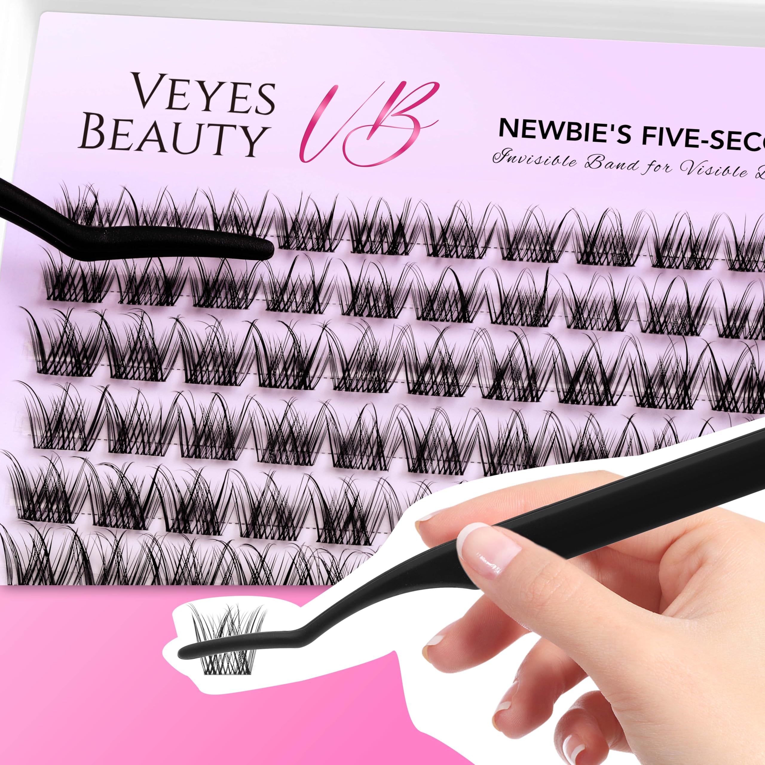 VEYESBEAUTY LuxeBold Cluster Lashes – DIY Invisible Band, 8–16mm Mixed Length