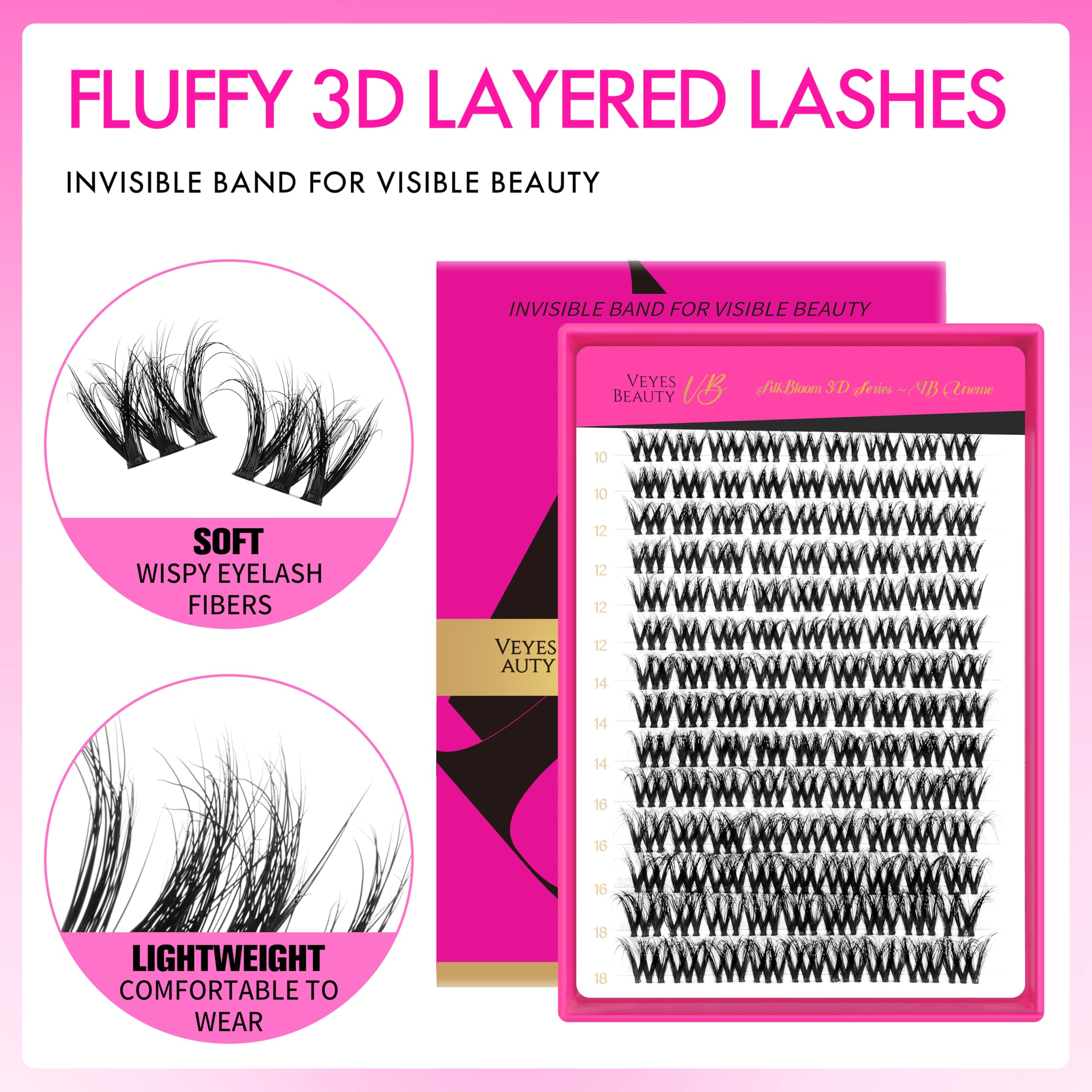 VEYESBEAUTY VBmuse 3D Lash Clusters – Fluffy, Layered Lashes (10–18mm)