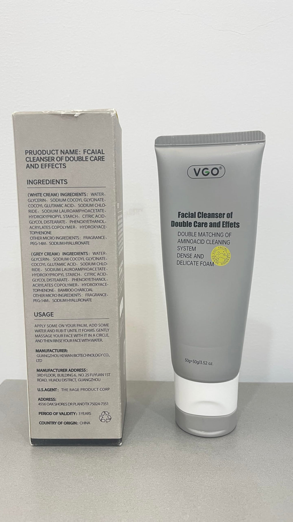 VGO Facial Cleanser – Dual-Tube 3-in-1 Cleanser with Amino Acids & Mud, 3.52 oz