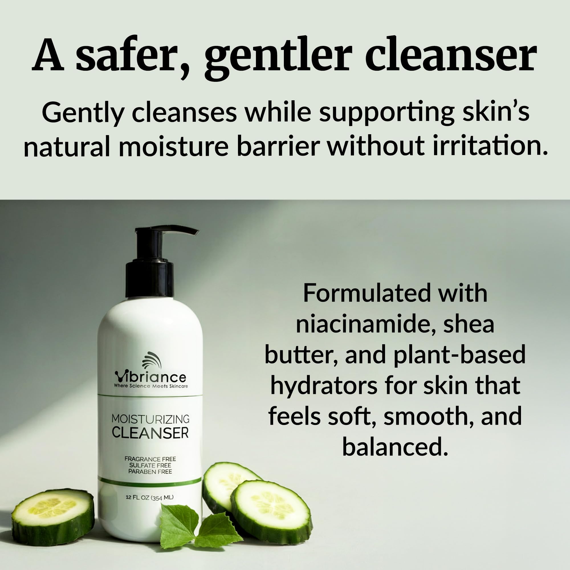 Vibriance Moisturizing Cleanser – Oil-to-Foam Face Wash with Niacinamide & Shea Butter for Mature Skin | Hydrating & Gentle, Sulfate-Free, 12 oz