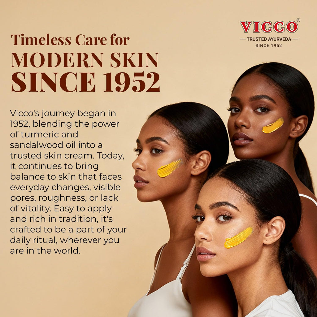 Vicco Turmeric Face Moisturizer Cream with Sandalwood Oil – 70-Year Ayurveda Legacy, Hydrating Natural Turmeric, Vegan, 3 x 2.82 oz