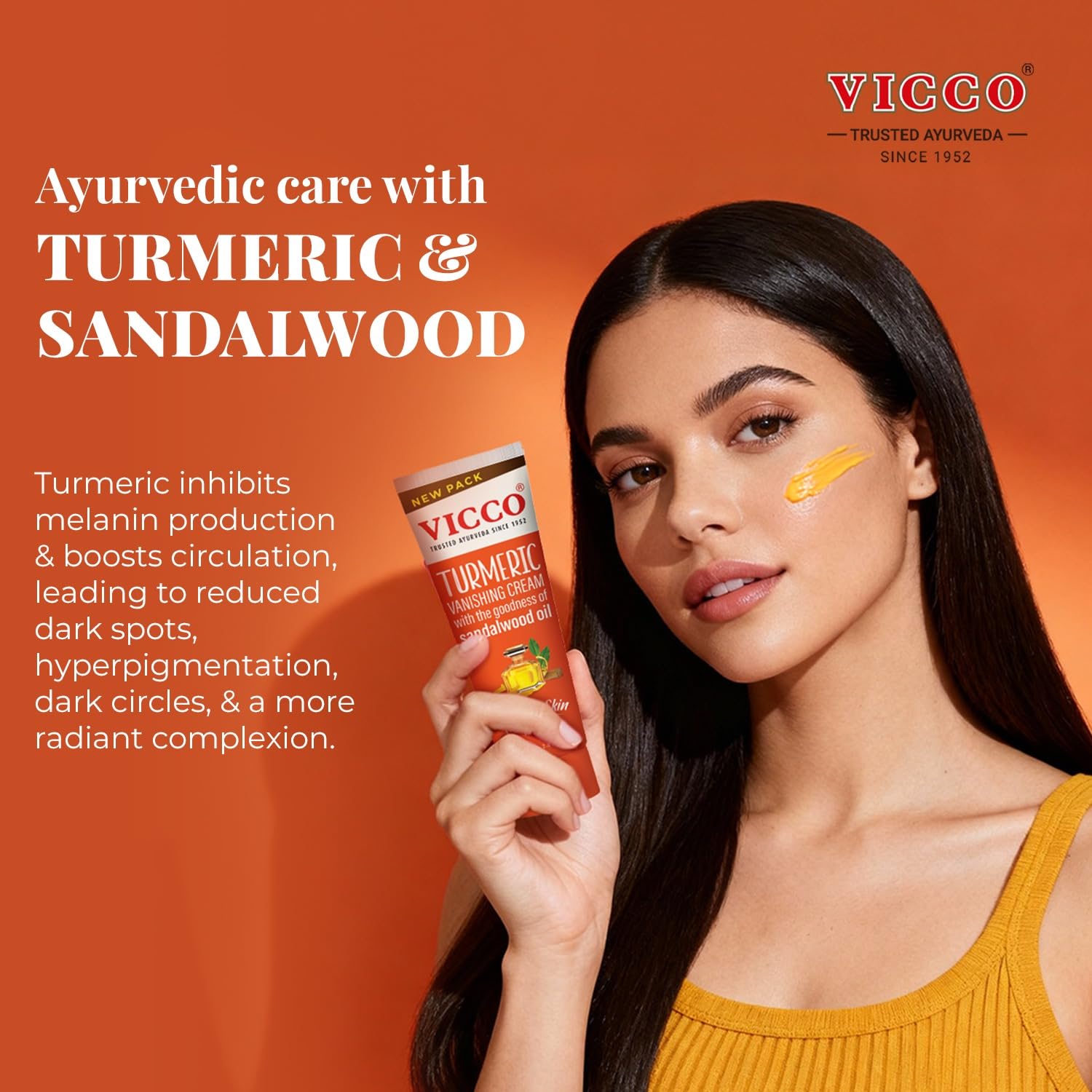 Vicco Turmeric Face Moisturizer Cream with Sandalwood Oil – 70-Year Ayurveda Legacy, Hydrating Natural Turmeric, Vegan, 3 x 2.82 oz