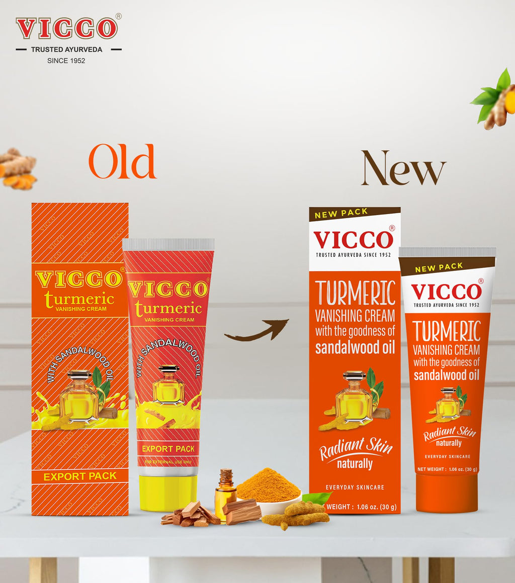 Vicco Turmeric Face Moisturizer Cream with Sandalwood Oil – 70-Year Ayurveda Legacy, Hydrating Natural Turmeric, Vegan, 3 x 2.82 oz