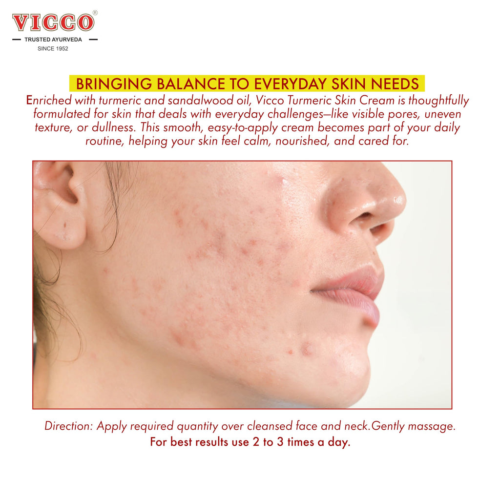 Vicco Turmeric Face Moisturizer Cream with Sandalwood Oil – 70-Year Ayurveda Legacy, Hydrating Natural Turmeric, Vegan, 3 x 2.82 oz