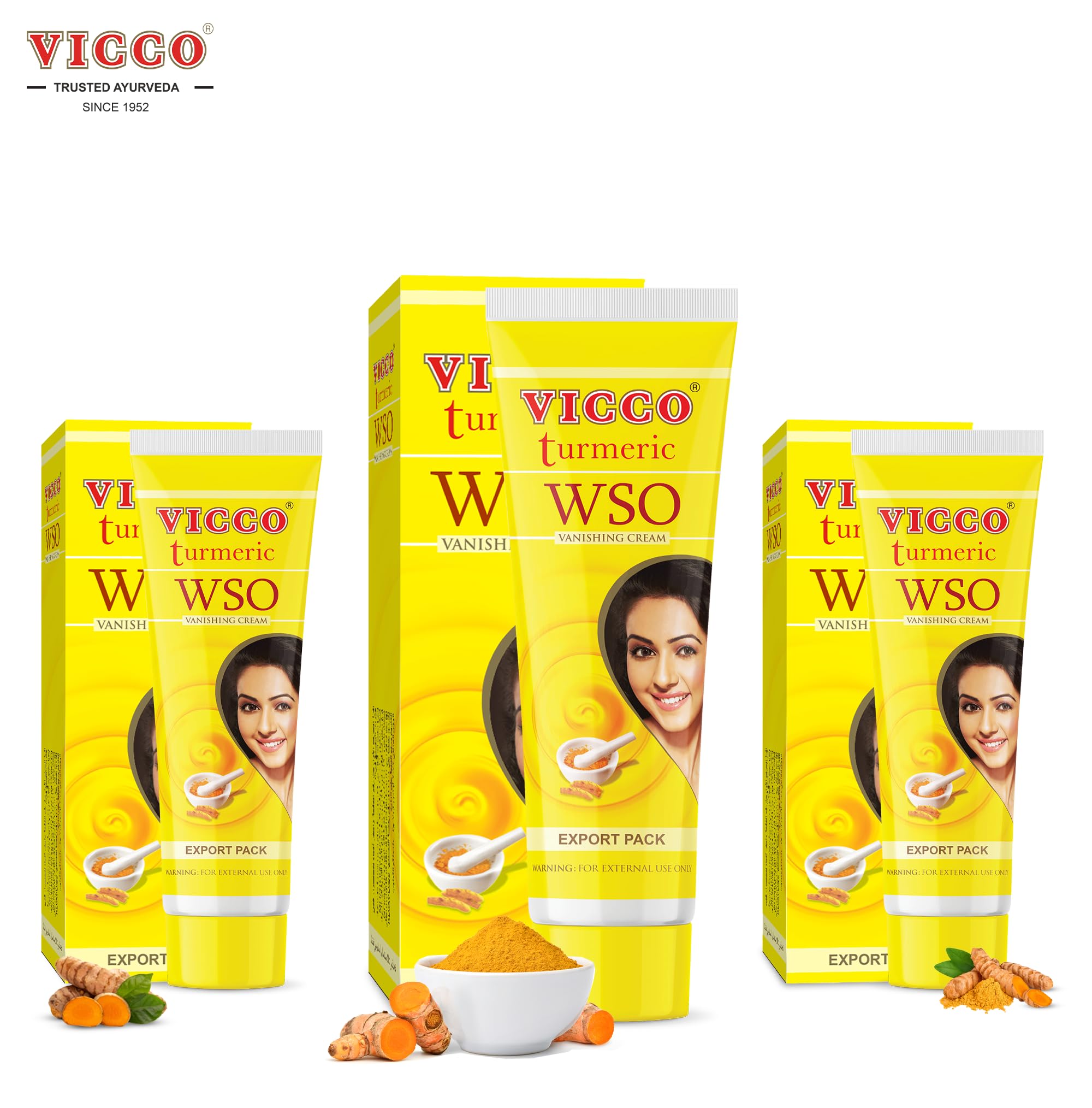 Vicco Turmeric WSO Face Moisturizer Cream – 3 Tubes, 70+ Years of Ayurveda, Vegan
