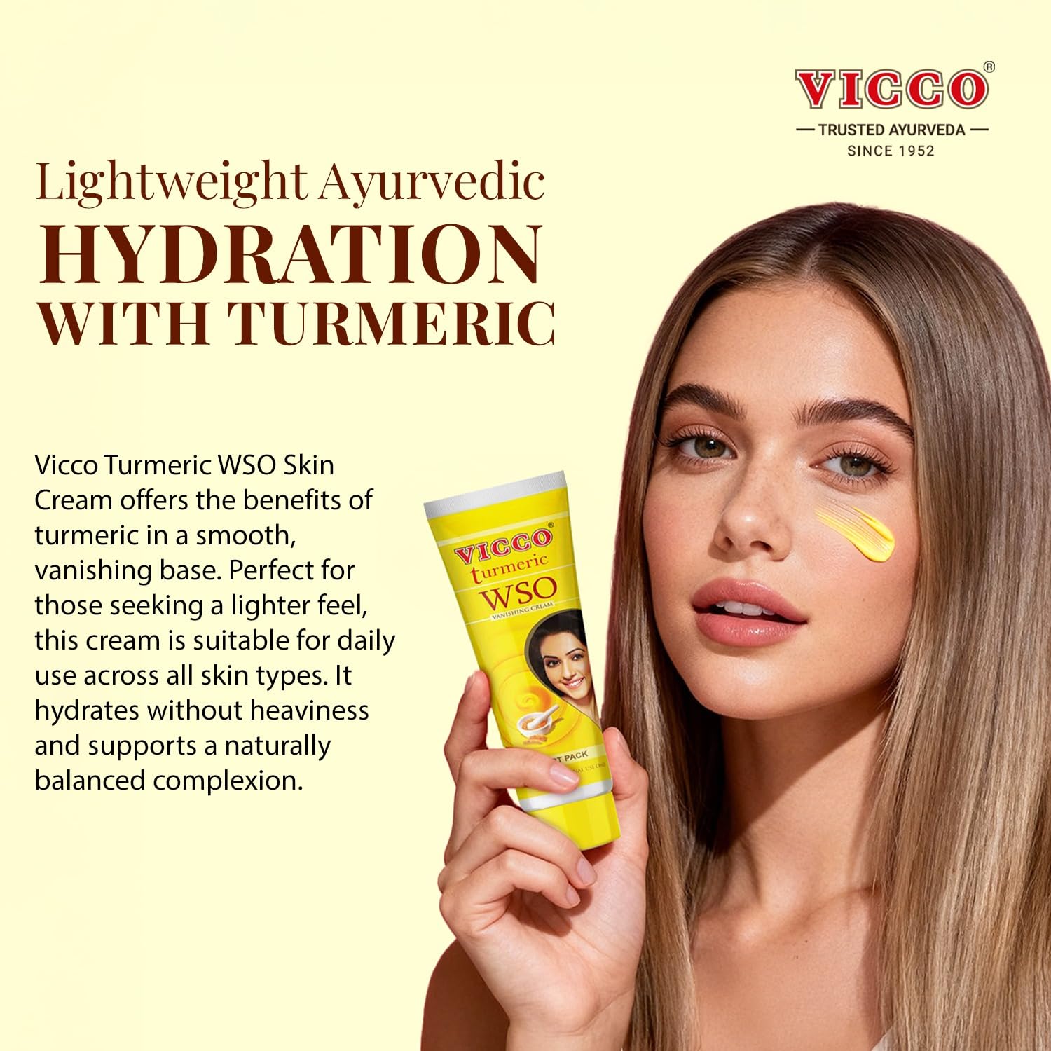 Vicco Turmeric WSO Face Moisturizer Cream – 3 Tubes, 70+ Years of Ayurveda, Vegan