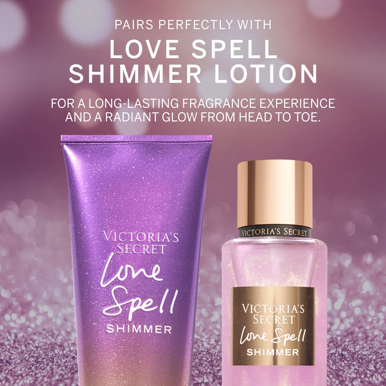 Victoria's Secret Love Spell Shimmer Mist – Cherry Blossom & Peach Body Spray (8.4 oz)