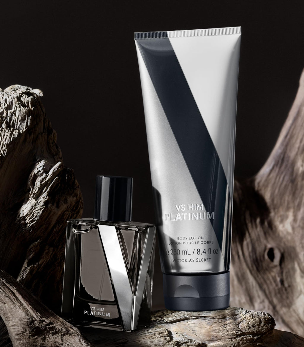 Victoria's Secret Platinum 3 Piece Luxe Fragrance Gift Set – 1.7 oz Cologne, Travel Lotion & Body Bar