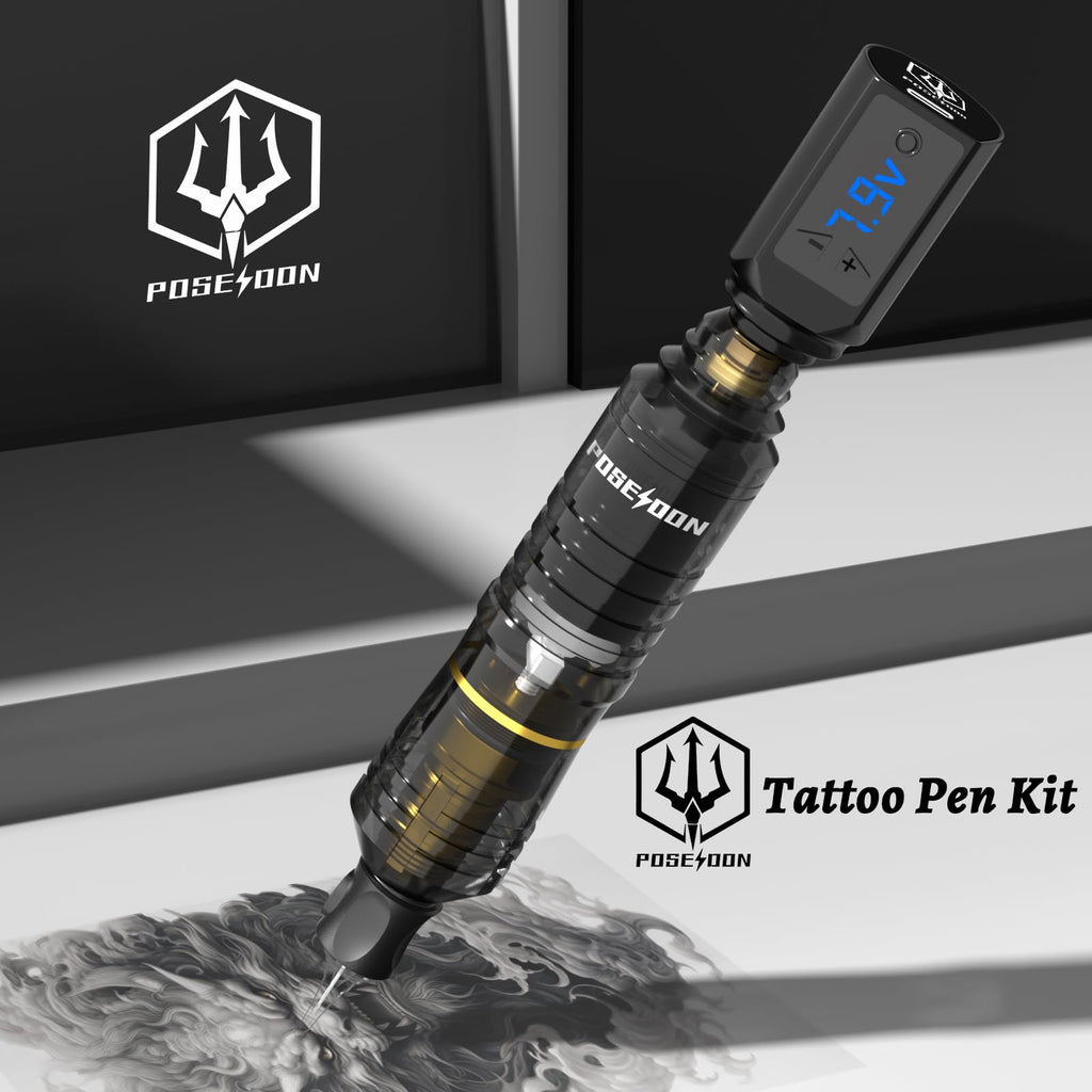 Vidattx Poseidon Tattoo Pen Kit – Beginner Starter Bundle with 2 Batteries + Cartridges