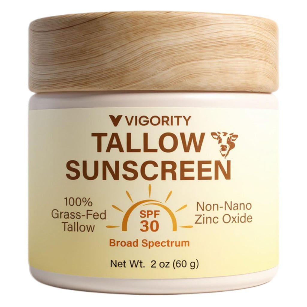 Vigority Beef Tallow Sunscreen SPF 30 – Non-Toxic Mineral Sunblock with Clear Zinc (2 oz)