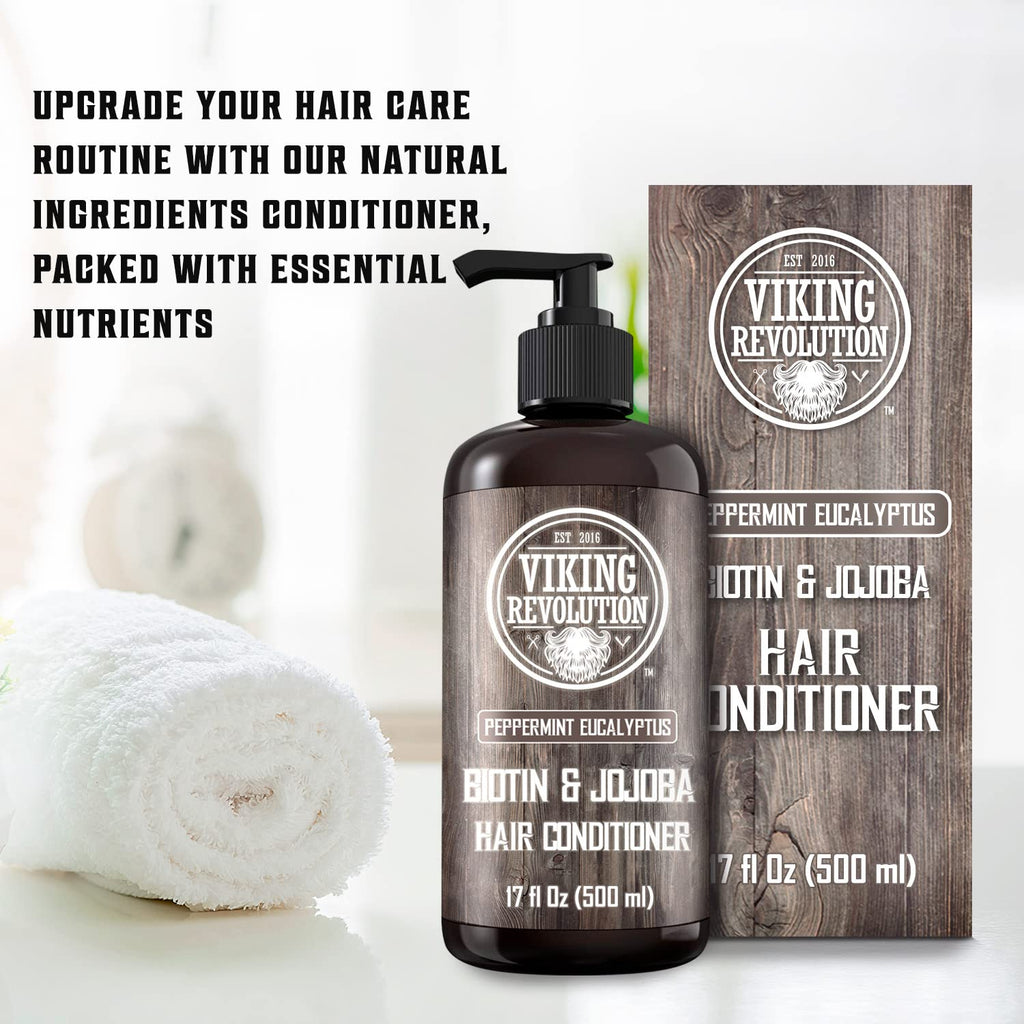 Viking Revolution Biotin Men's Conditioner - Eucalyptus & Peppermint with Jojoba & Mint Oils - For Dry Hair (17 oz)