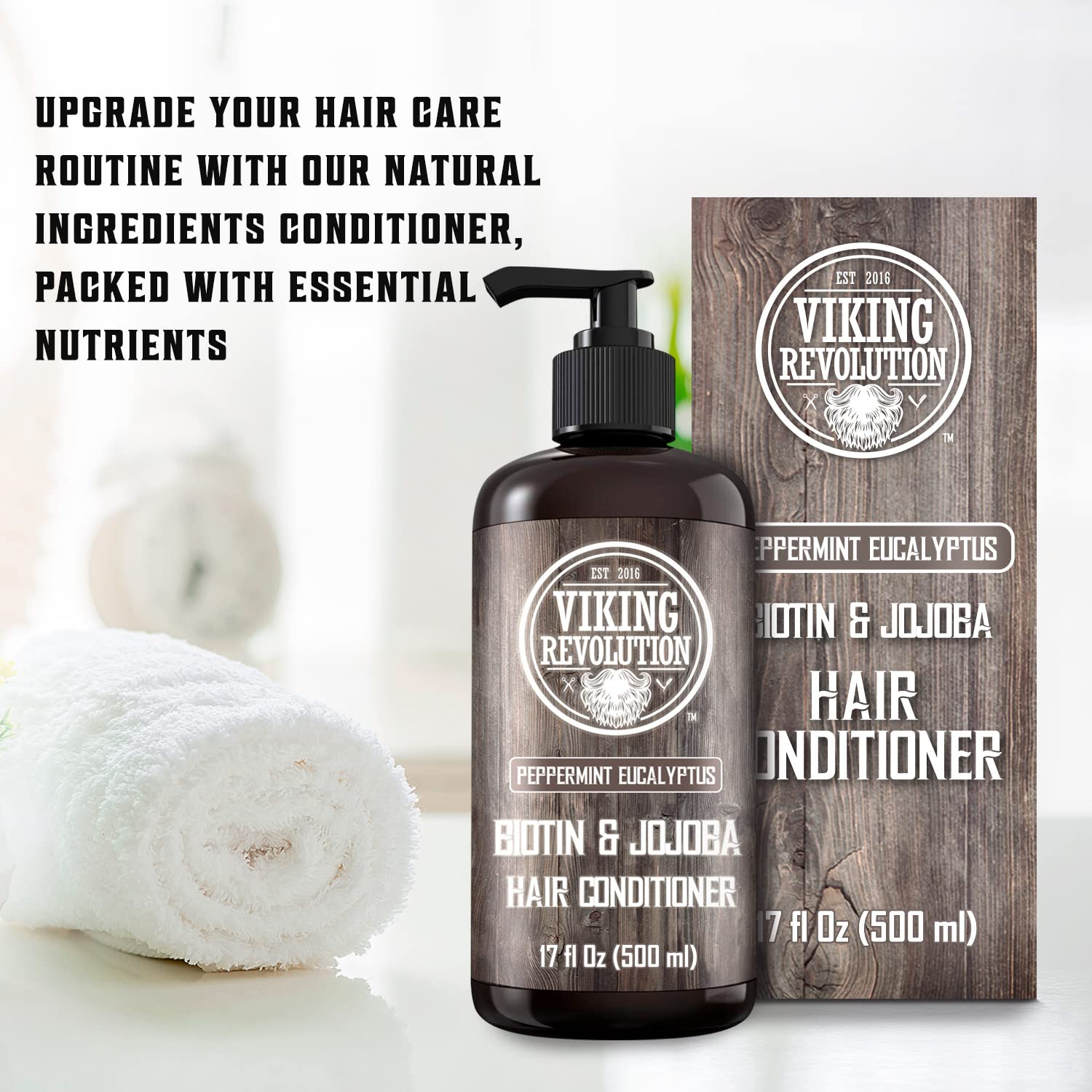 Viking Revolution Biotin Men's Conditioner - Eucalyptus & Peppermint with Jojoba & Mint Oils - For Dry Hair (17 oz)