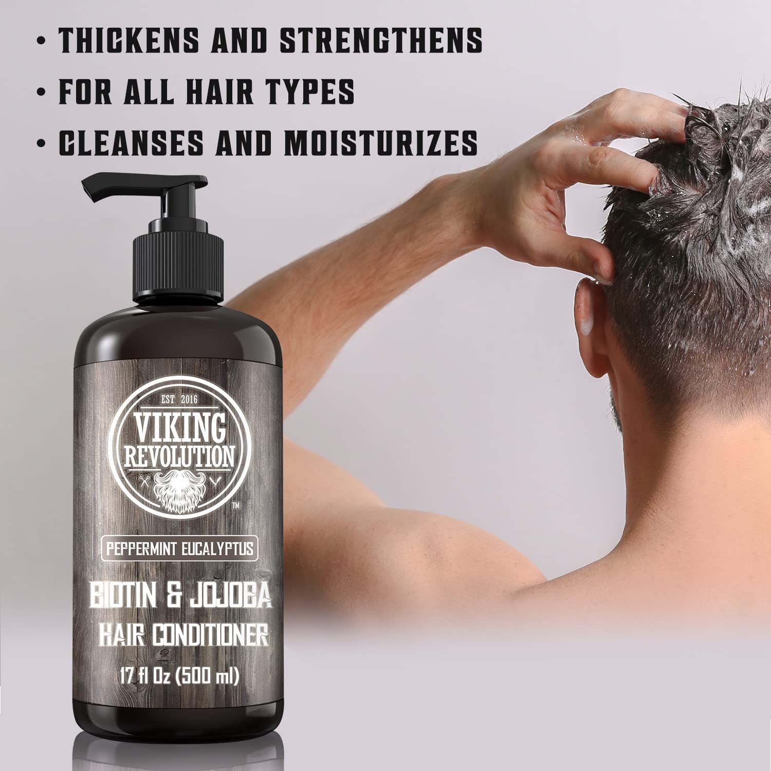 Viking Revolution Biotin Men's Conditioner - Eucalyptus & Peppermint with Jojoba & Mint Oils - For Dry Hair (17 oz)