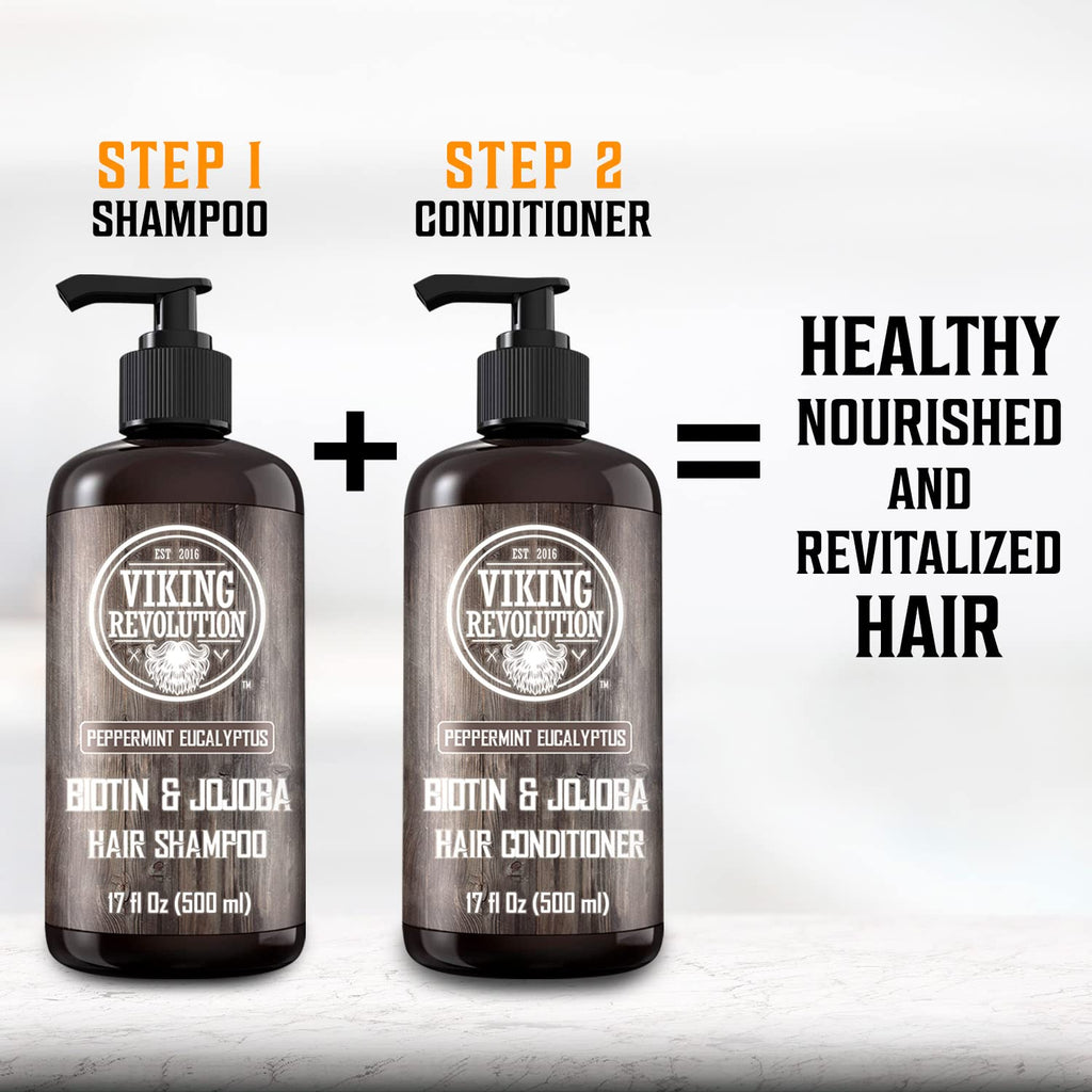 Viking Revolution Biotin Men's Conditioner - Eucalyptus & Peppermint with Jojoba & Mint Oils - For Dry Hair (17 oz)