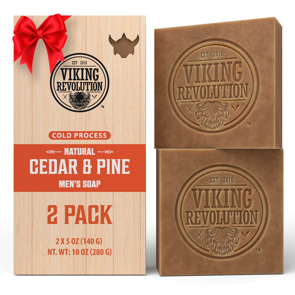 Viking Revolution Cedarwood & Pine Natural Soap for Men – Cold-Pressed Bar with Coconut, Shea & Oils (2 Pack)