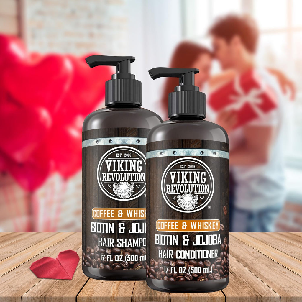 Viking Revolution Coffee Whiskey Men’s Shampoo & Conditioner Set – Biotin & Jojoba, 17oz