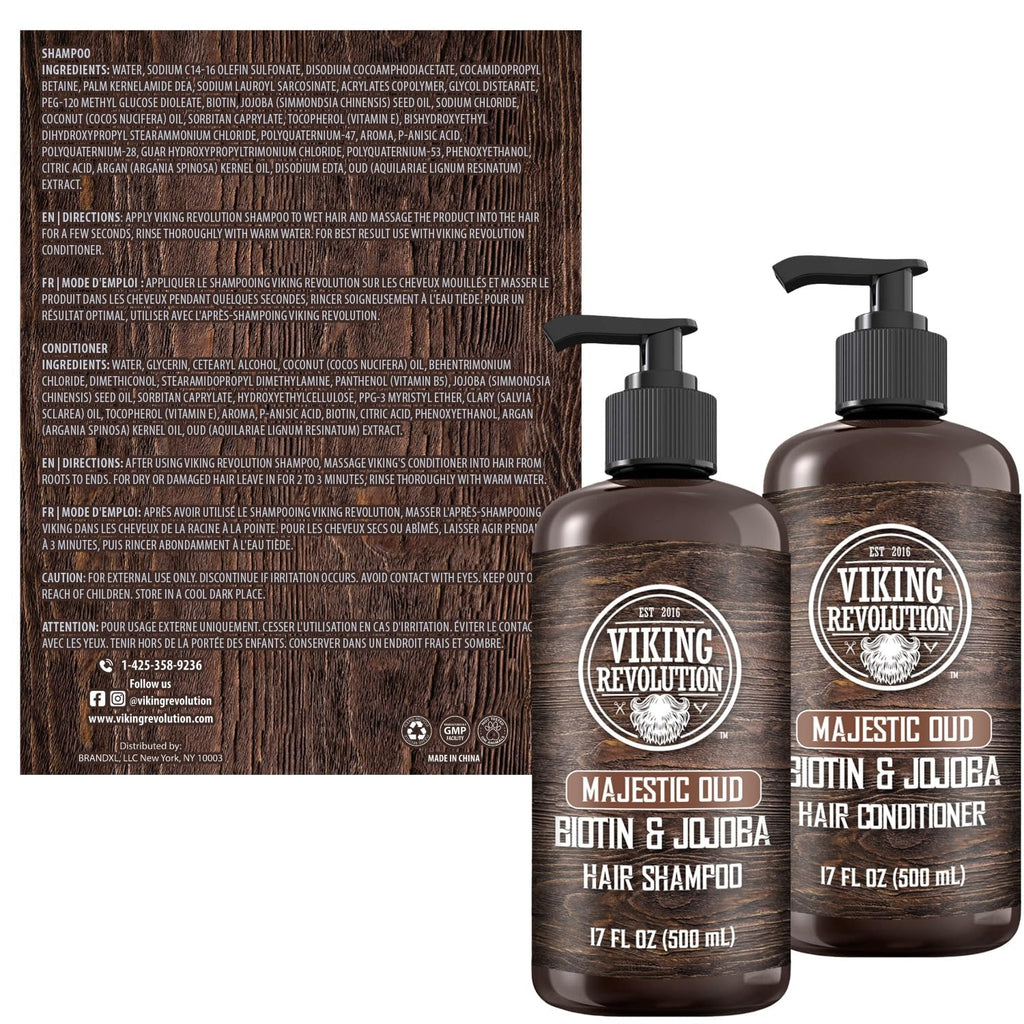 Viking Revolution Majestic Oud Men’s Shampoo & Conditioner Set with Biotin & Jojoba Oil – 17oz