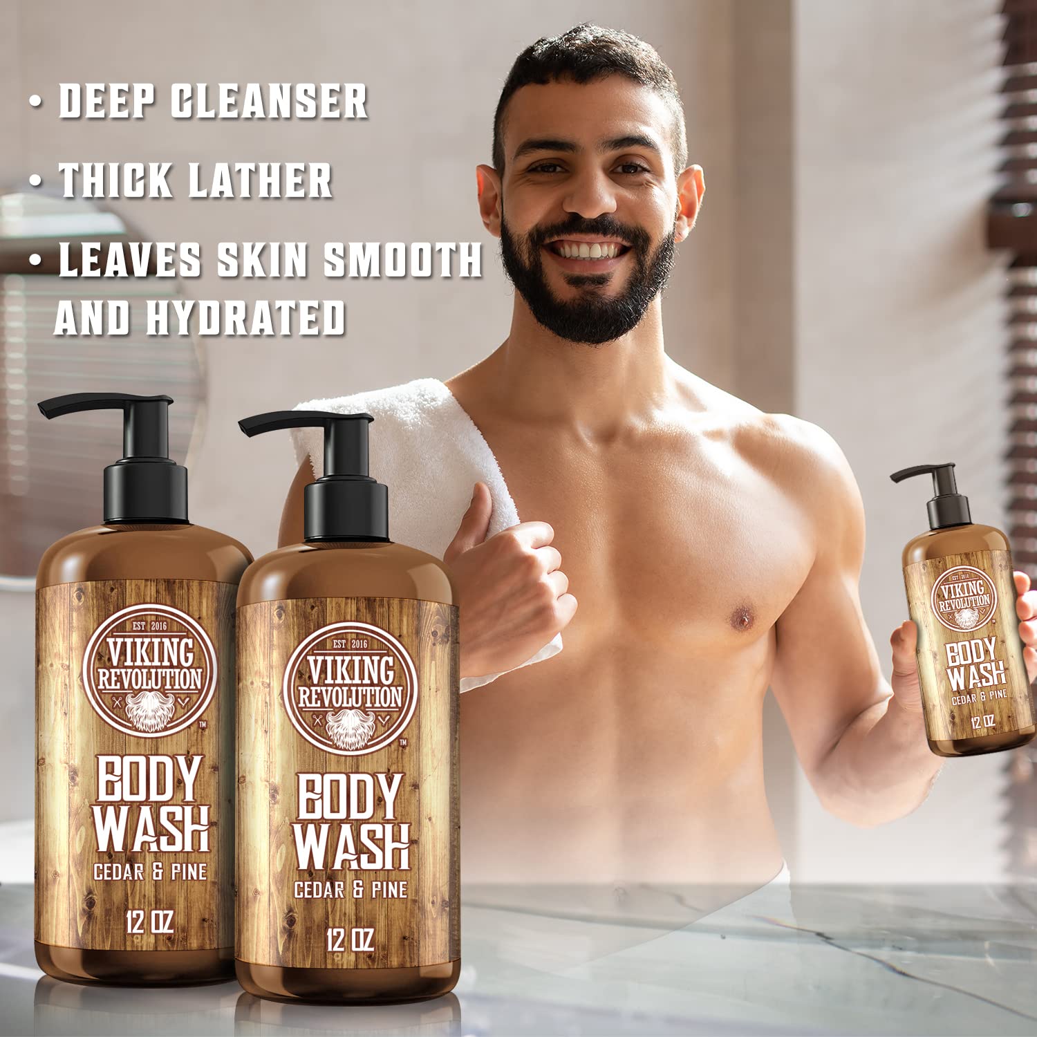Viking Revolution Men's Cedar & Pine Body Wash – Vitamin E & Oregano Oil, 2-Pack