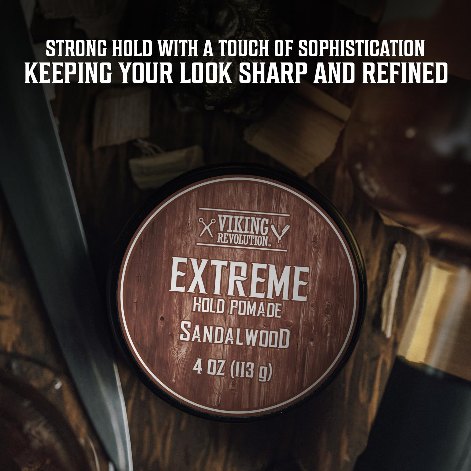 Viking Revolution Sandalwood Hair Pomade – Extreme Hold, Water-Based, High Shine (4oz)