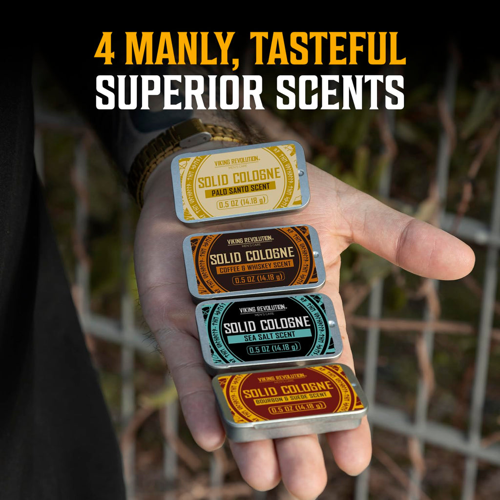 Viking Revolution 4 Pack Solid Cologne for Men – Travel Size Gift Set (0.5 oz each)