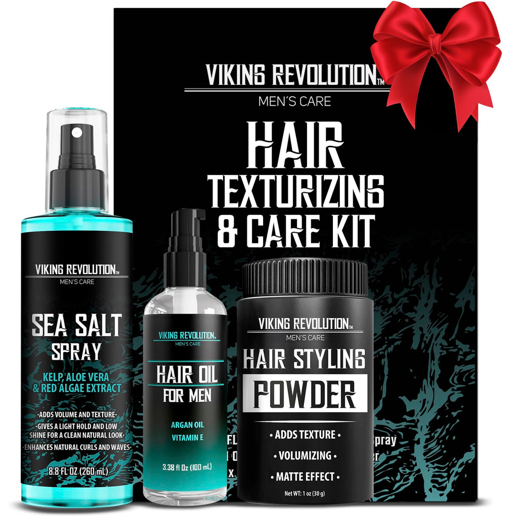 Viking Revolution Sea Salt Spray for Men | Hydrating Hair Oil with Vitamin E | Styling Powder Kit