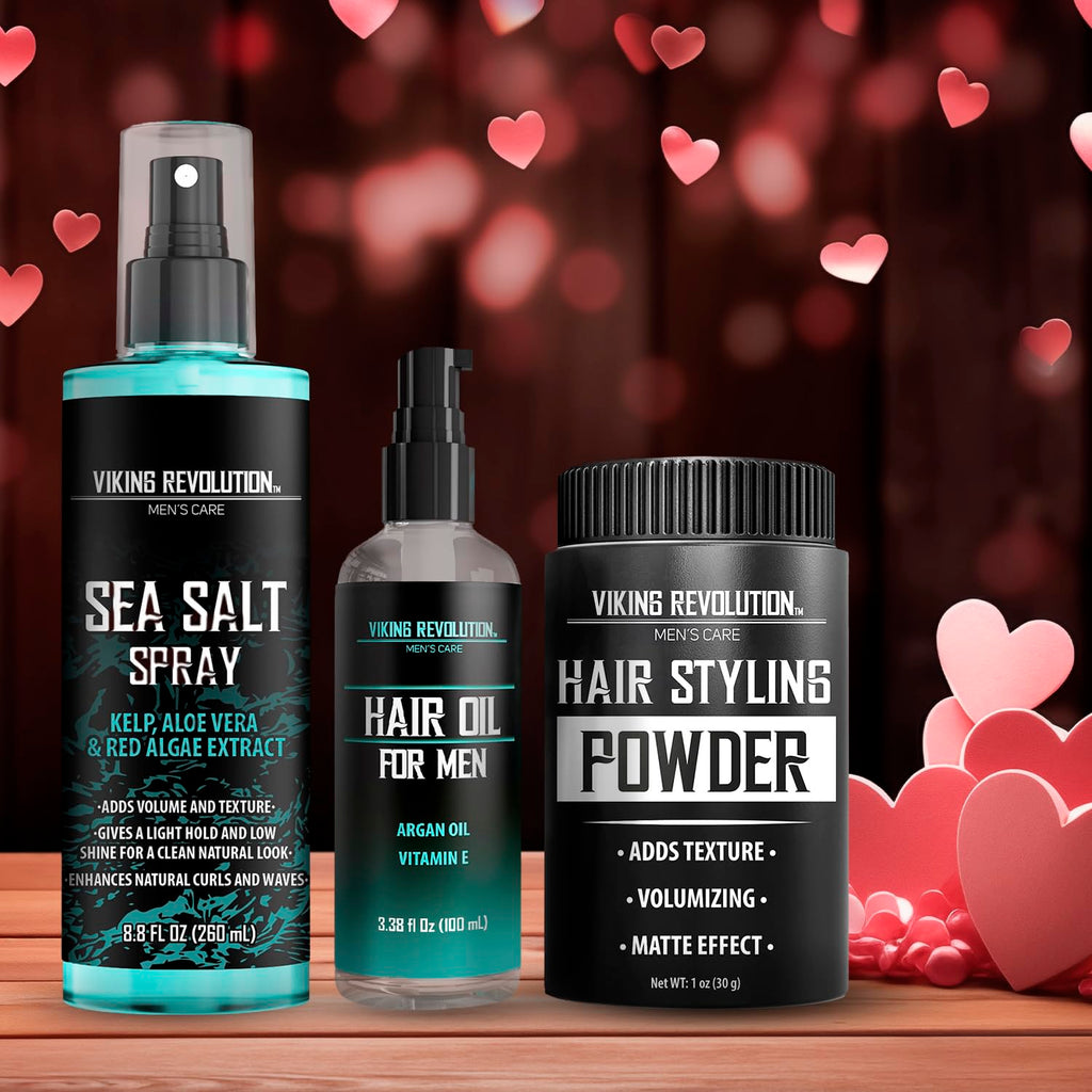 Viking Revolution Sea Salt Spray for Men | Hydrating Hair Oil with Vitamin E | Styling Powder Kit