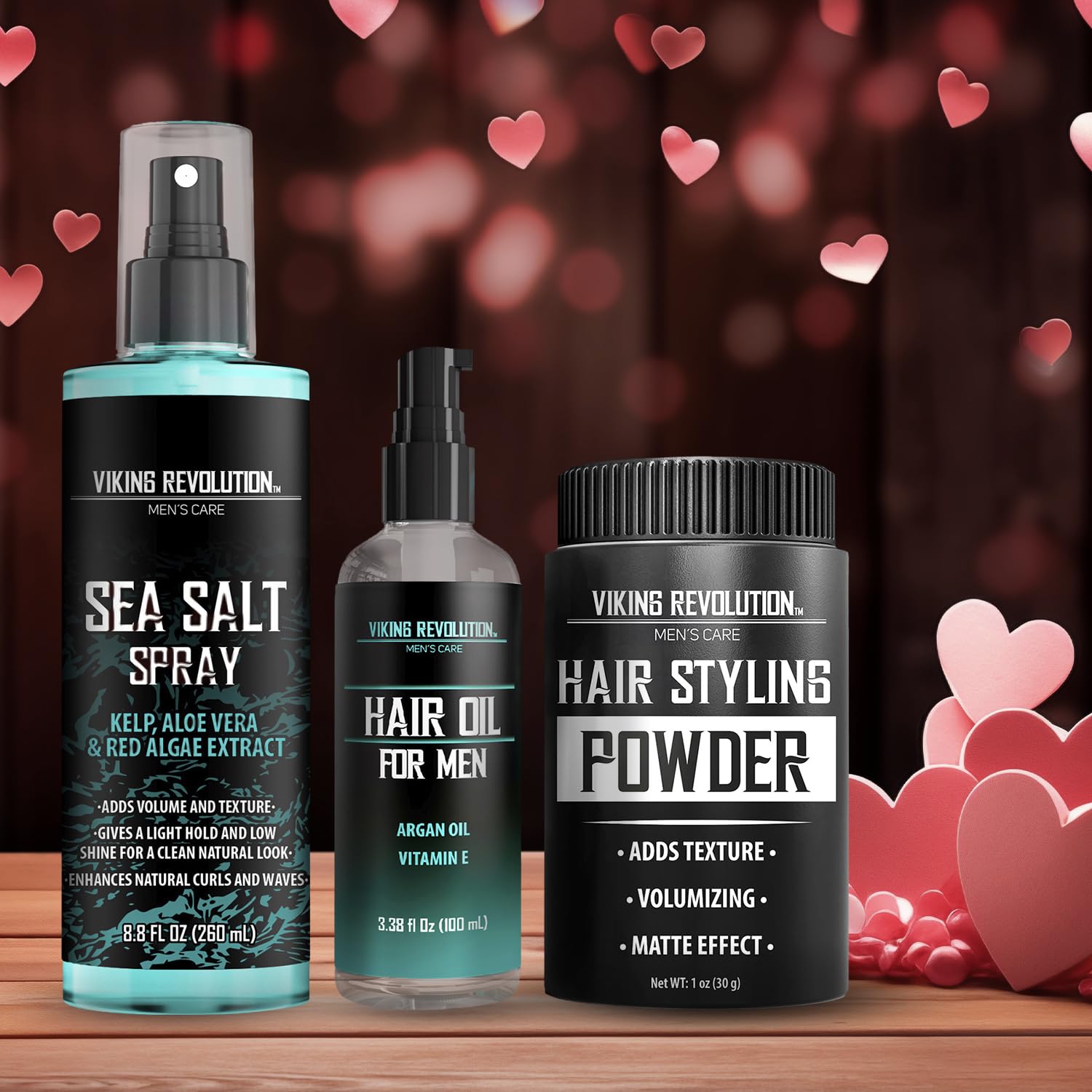 Viking Revolution Sea Salt Spray for Men | Hydrating Hair Oil with Vitamin E | Styling Powder Kit