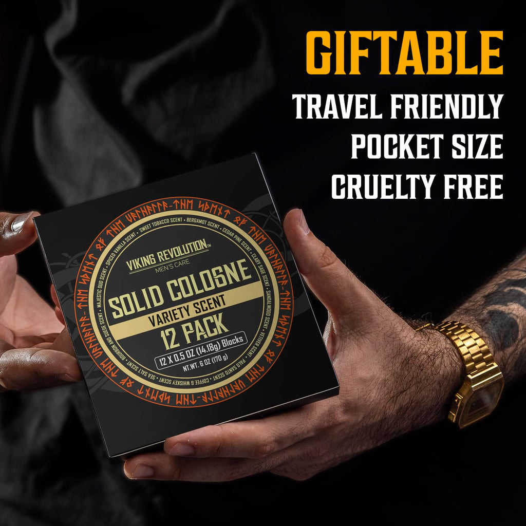 Viking Revolution Solid Cologne 12-Pack for Men – Travel Size Gift Set