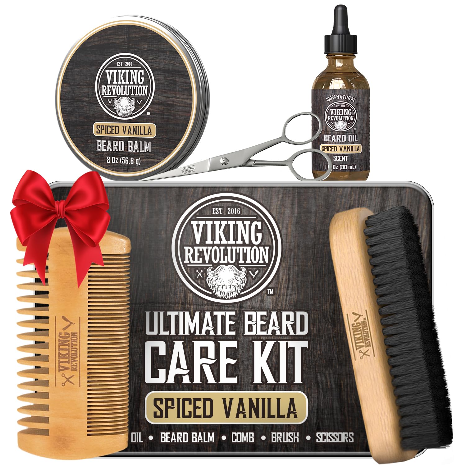 Viking Revolution Ultimate Beard Kit Spiced Vanilla – Beard Grooming Set for Men (Brush, Comb, Oil, Balm, Scissors)